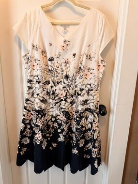 Isaac Mizrahi Cream, Black & Blush Floral Fit-and-Flare Midi Dress